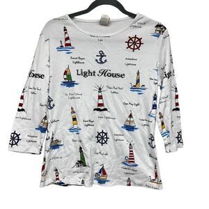 Y2K Jess & Jane White quarter sleeve light house shirt size small